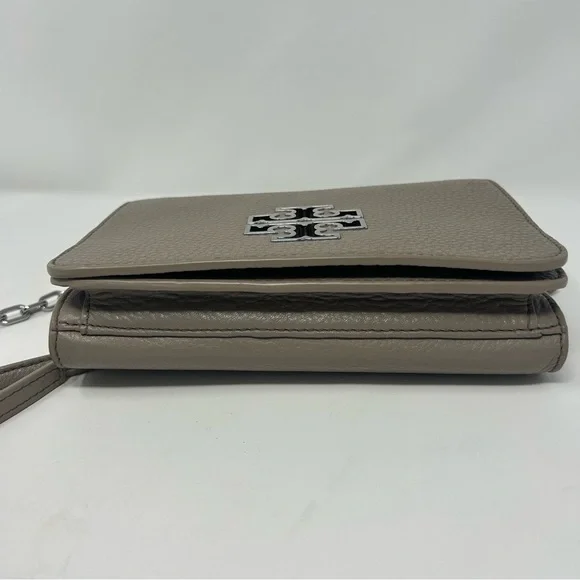 Tory Burch Britten Combo Crossbody Shoulder Bag Taupe Leather Silver Hardware - Picture 6 of 14